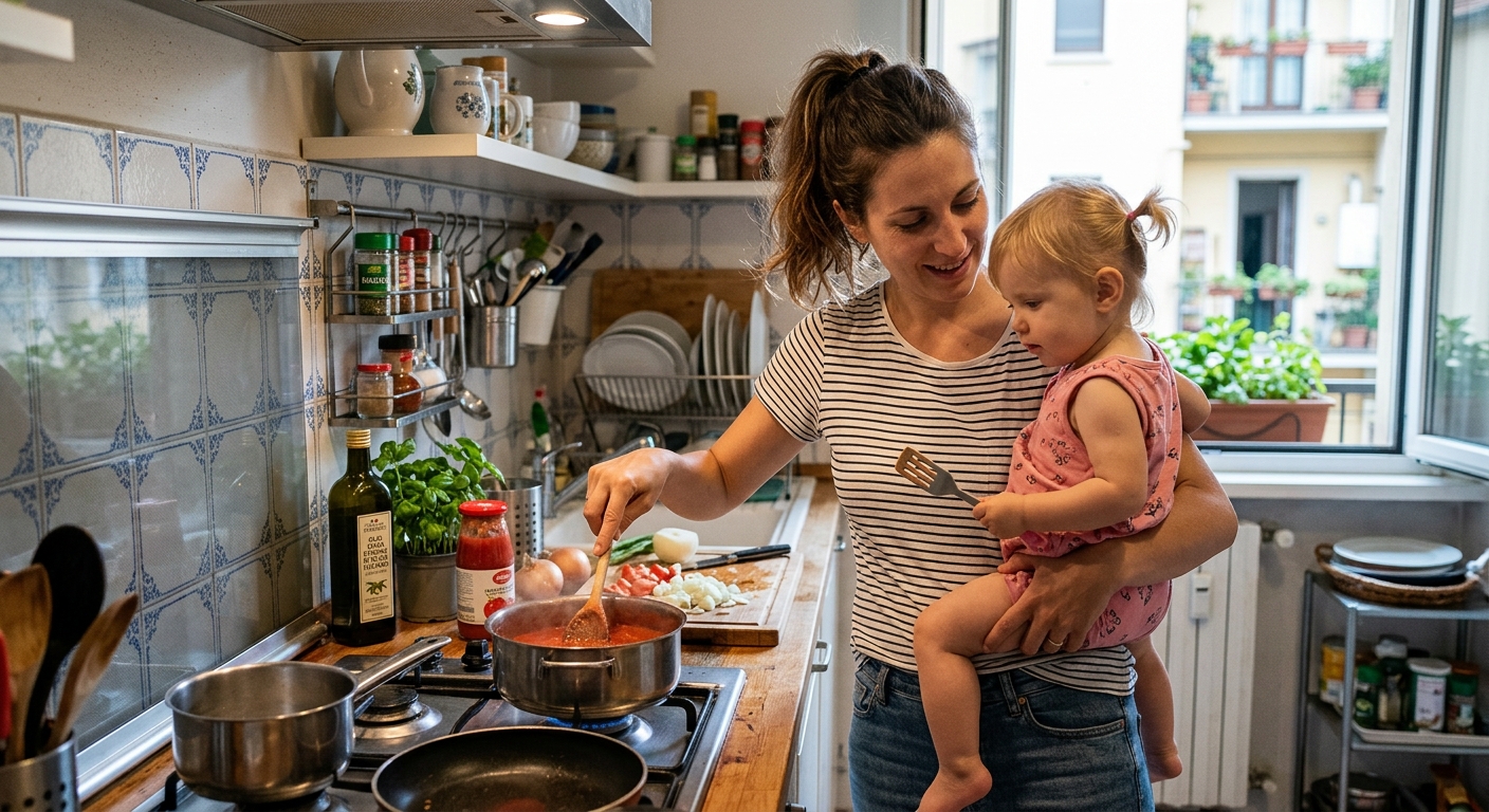 Mamma in cucina con la bambina — vita reale in famiglia