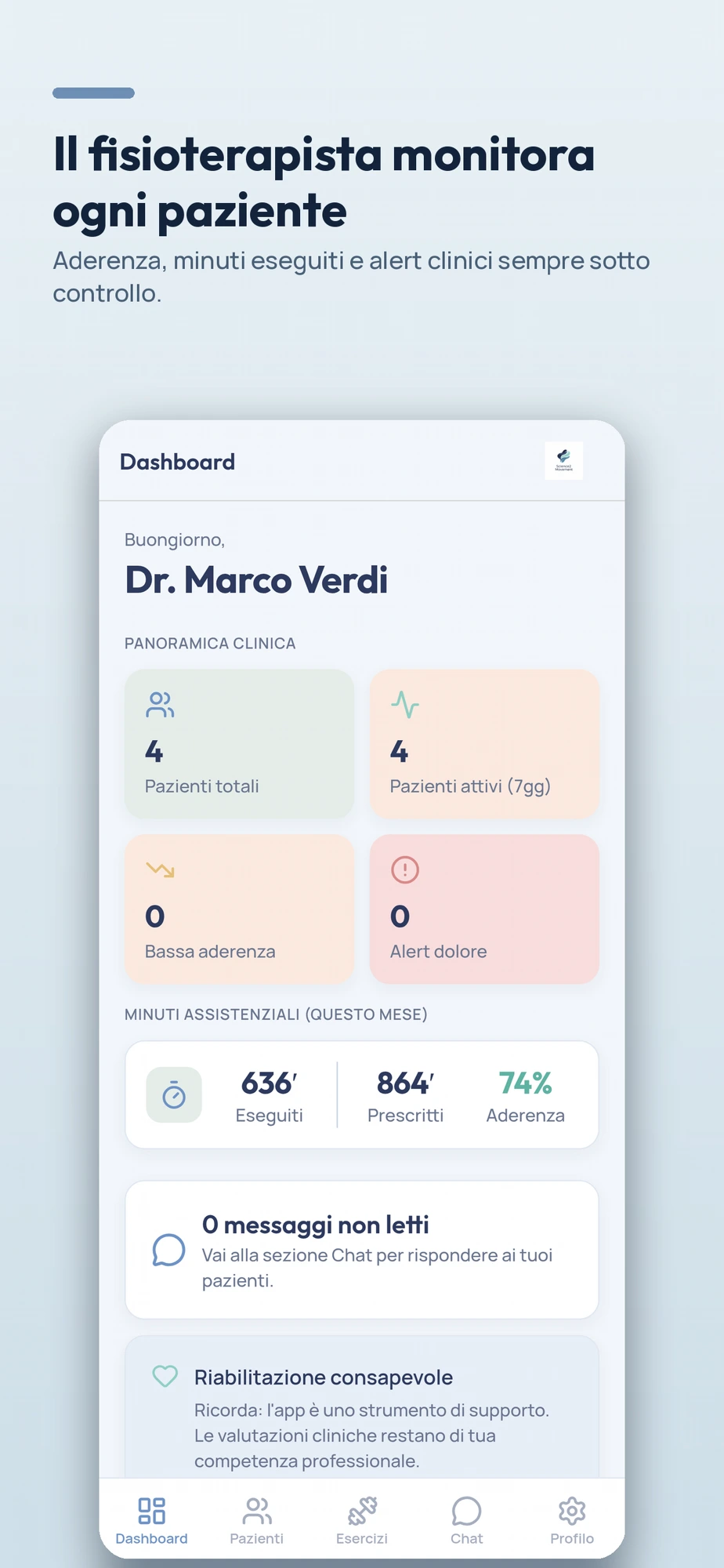 S2M Exercise - Dashboard fisioterapista
