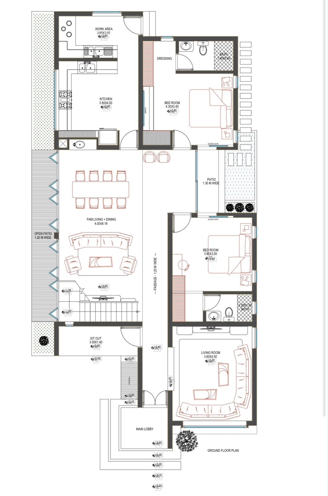Mr. Hashim Residence — Ground floor plan — living wings around a central passage