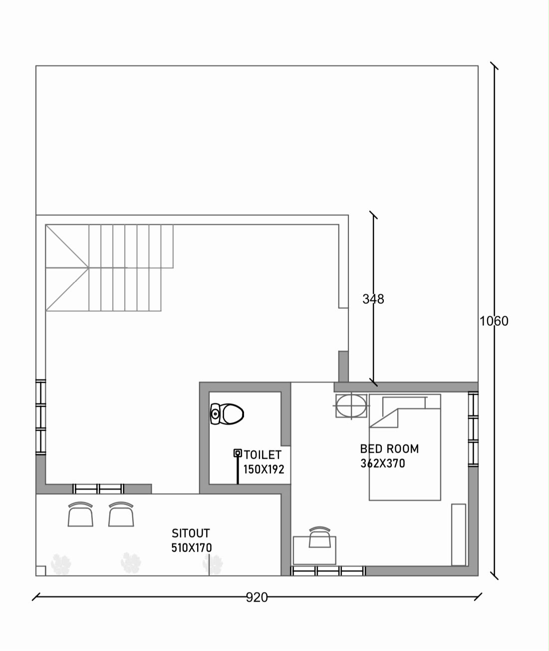 Residence Sakthikulangara — First floor plan — second bedroom and wrap-around sitout