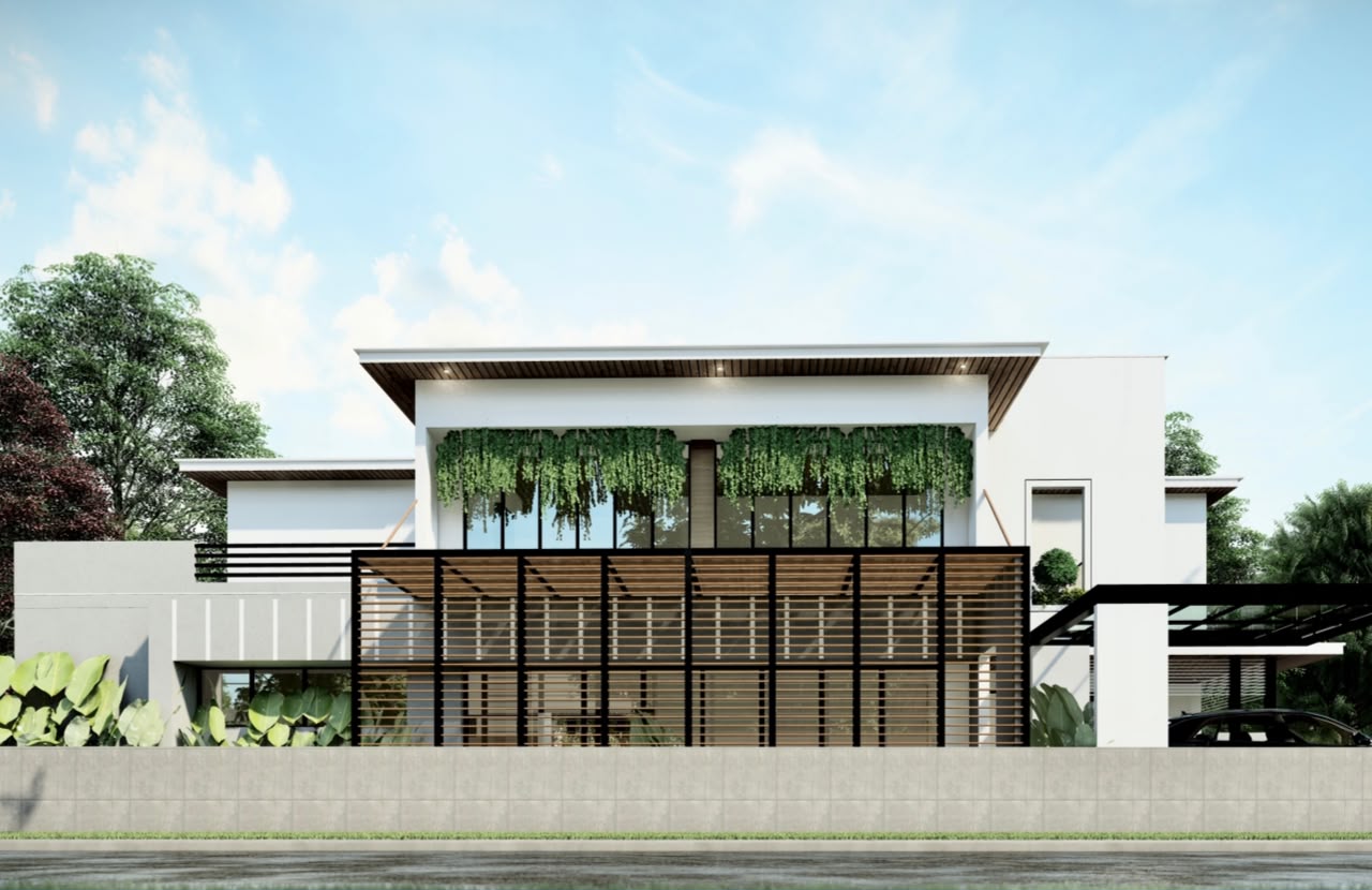 Mr. Hashim Residence — Rear elevation — screened balcony with hanging garden