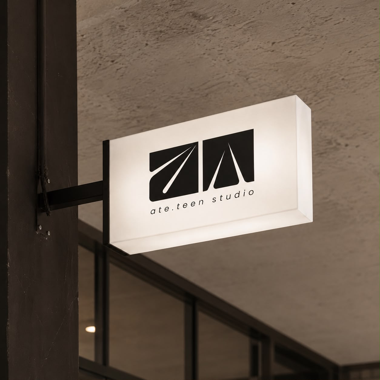 ate.teen studio backlit signage lightbox — architecture and interior design studio Kerala