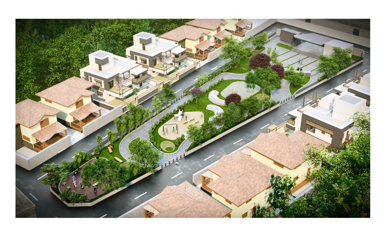 Ground Gallery Park — Aerial view — the green spine threading through Gandhi Nagar