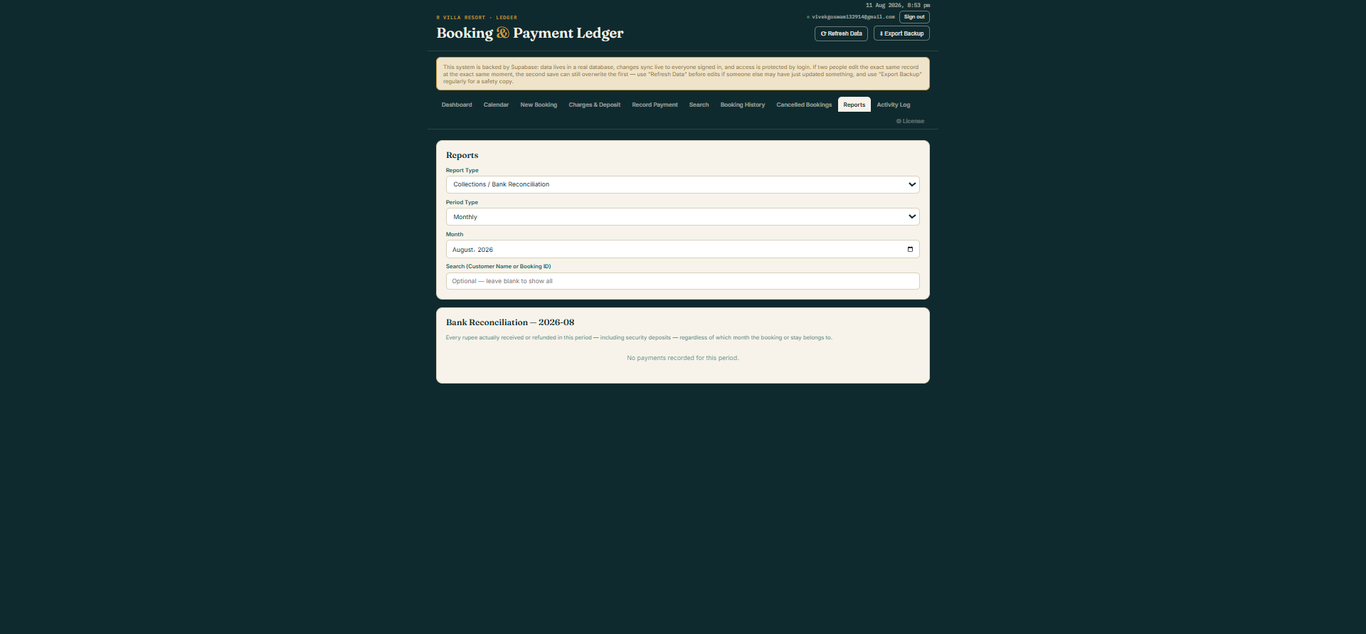 Reports — Bank Reconciliation