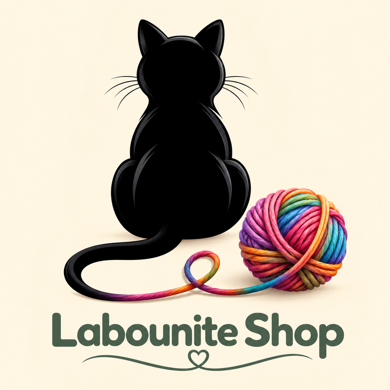 Labounite Shop : chat noir et pelote multicolore