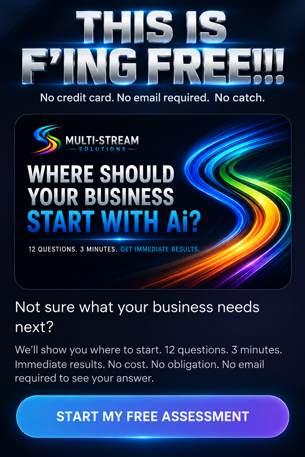 Multi-Stream Solutions — This is f'ing free. Where should your business start with Ai? 12 questions, 3 minutes, get immediate results.