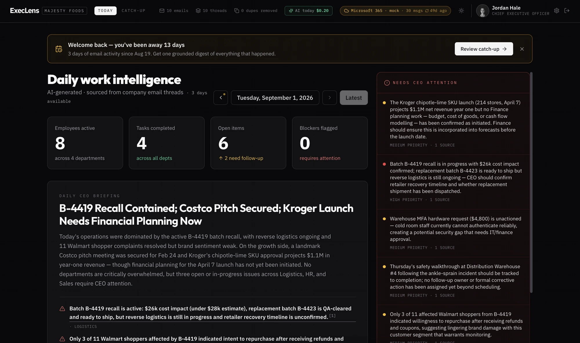 ExecLens screenshot 1: CEO Intelligence Dashboard