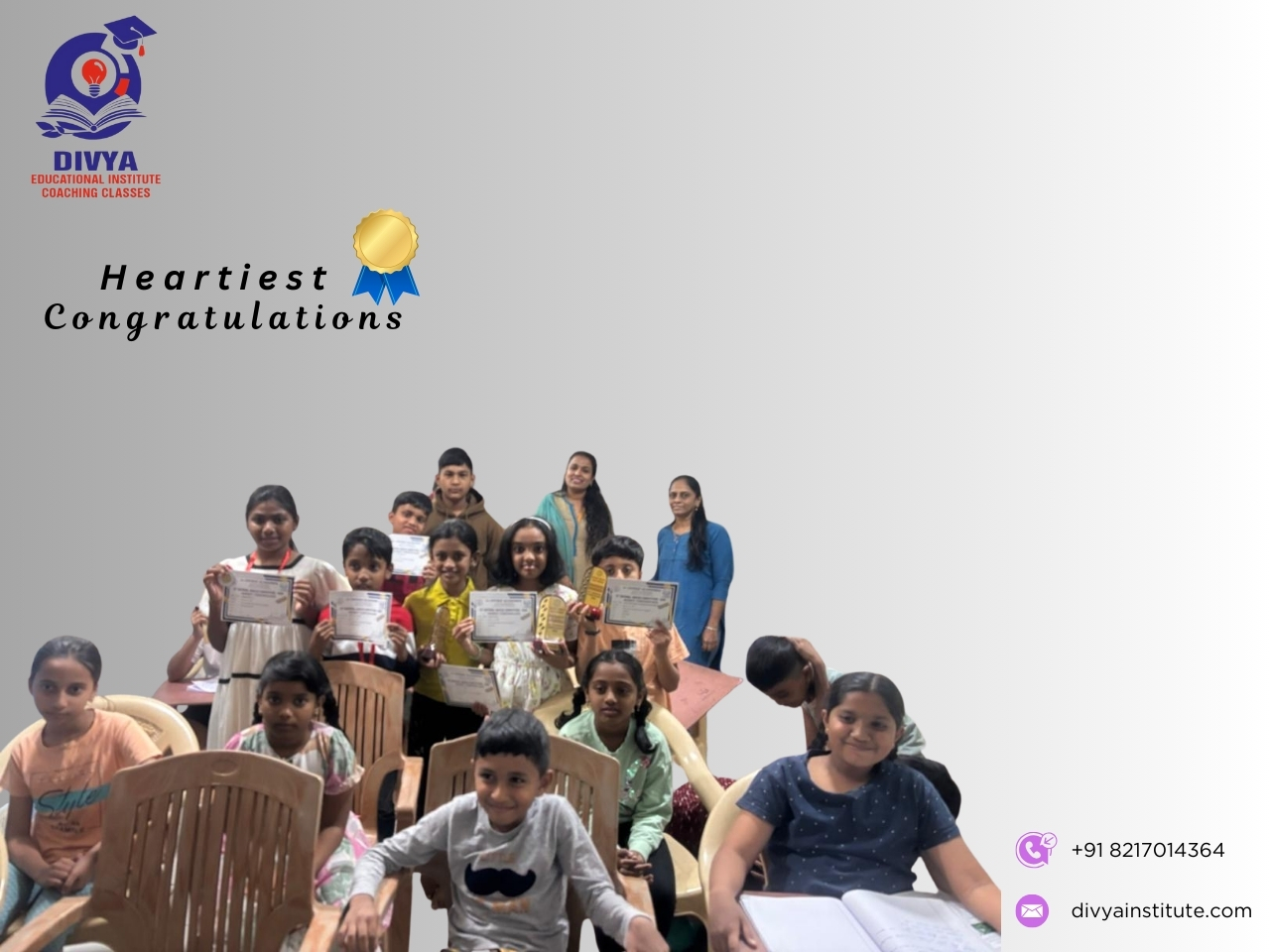 Divya Educational Institute abacus students with their state-level championship certificates
