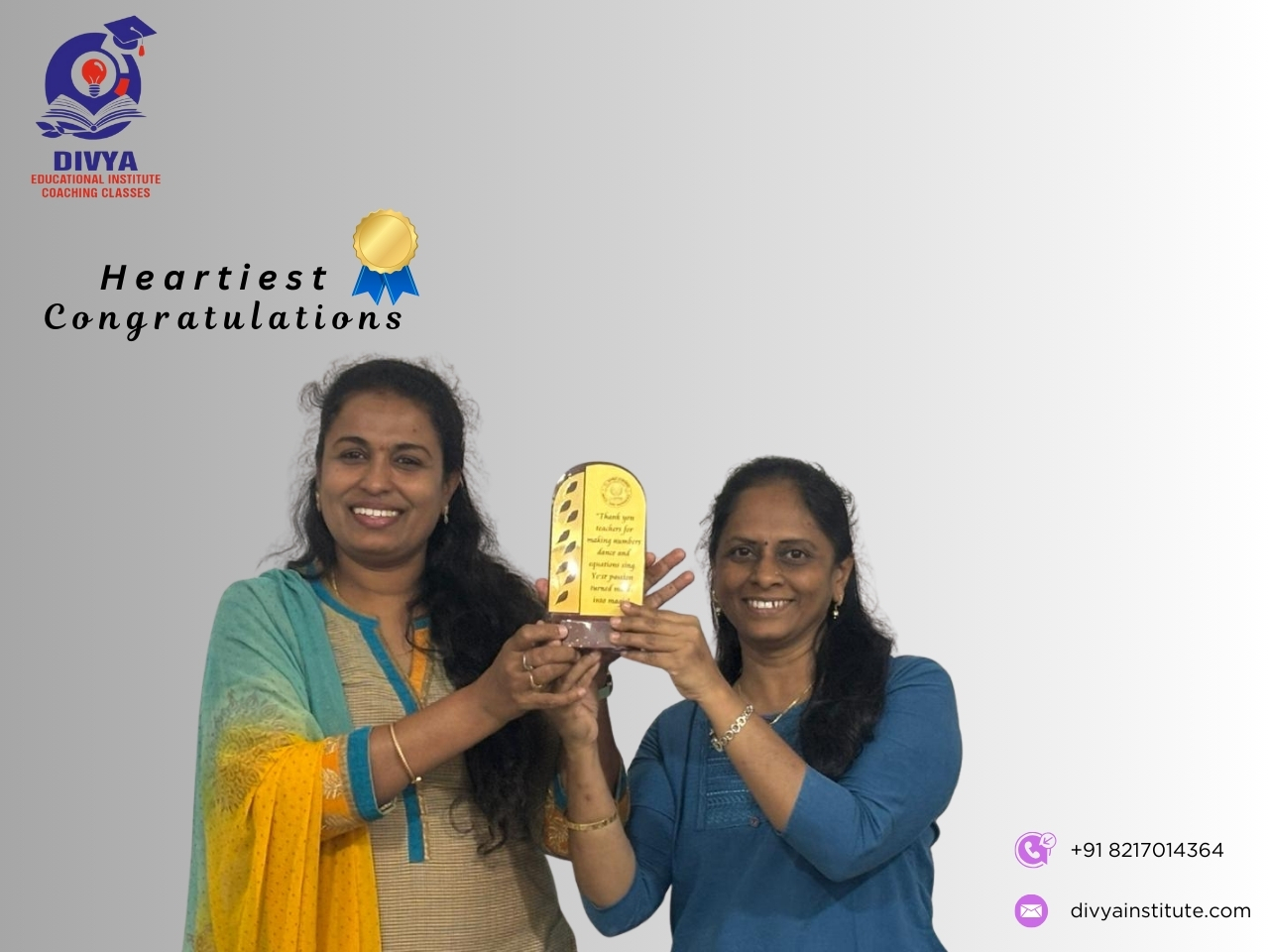 Faculty of Divya Educational Institute receiving an appreciation award