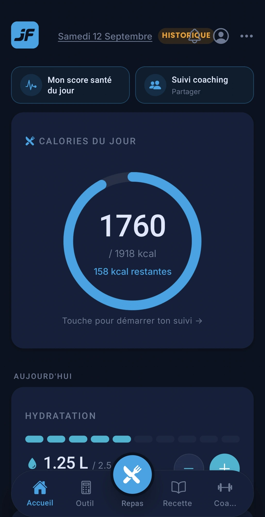 Écran d'accueil Jos'FIT