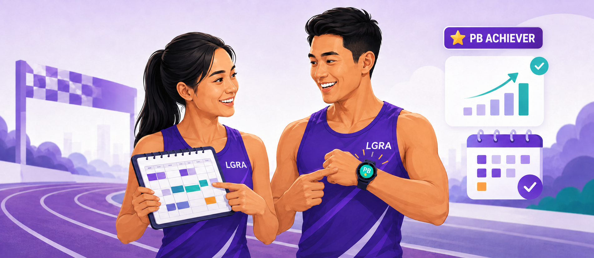 LGRA Online Training Plan — coach guides runners with a personalised weekly schedule, targets and PB progress