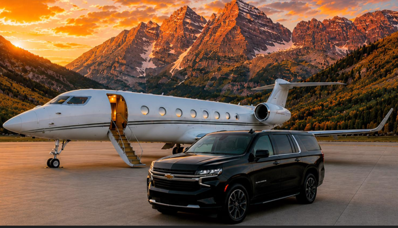 Luxury SUV beside a private jet