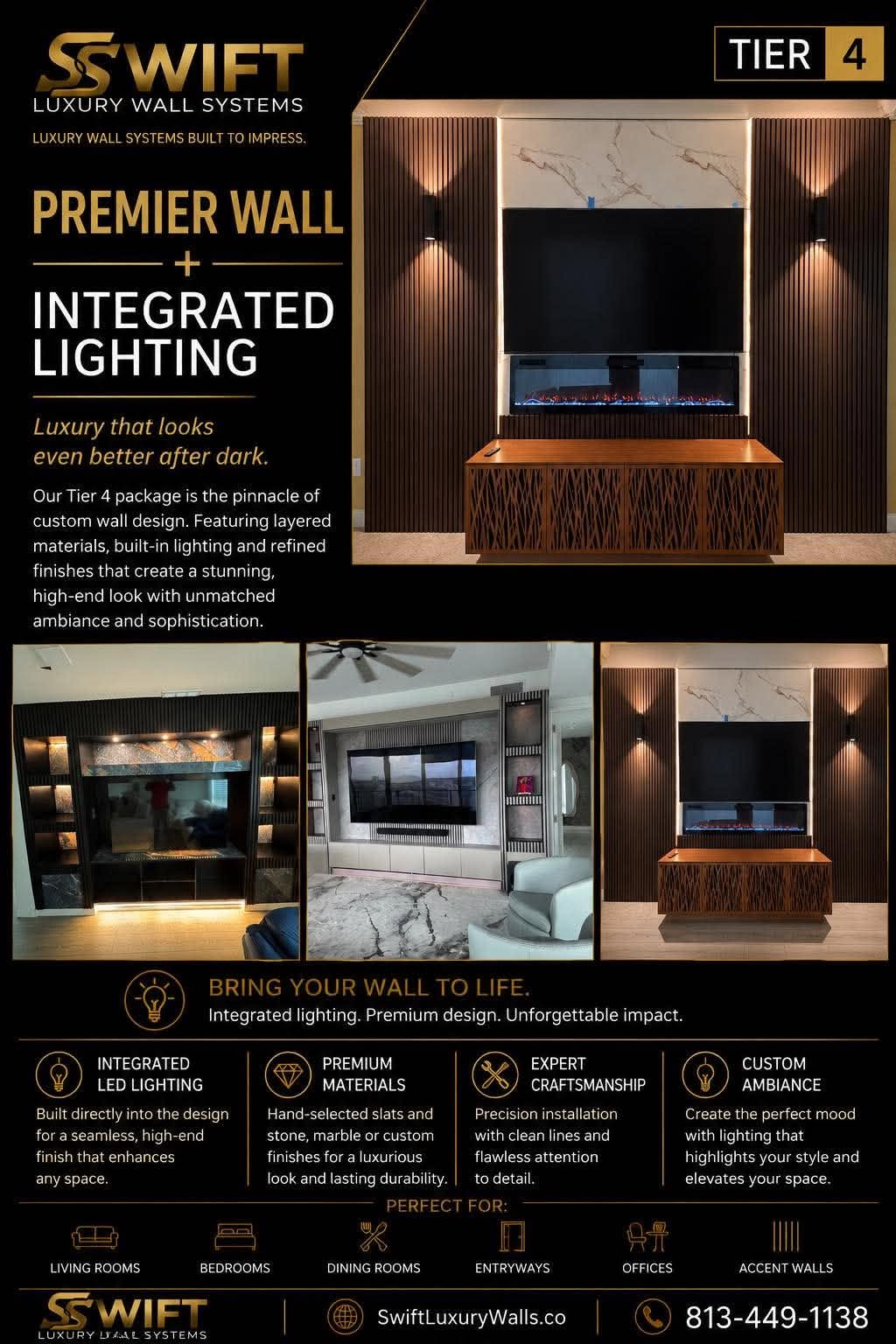 Tier 4 — Premier Wall + Integrated Lighting · four project photos and wall showcase