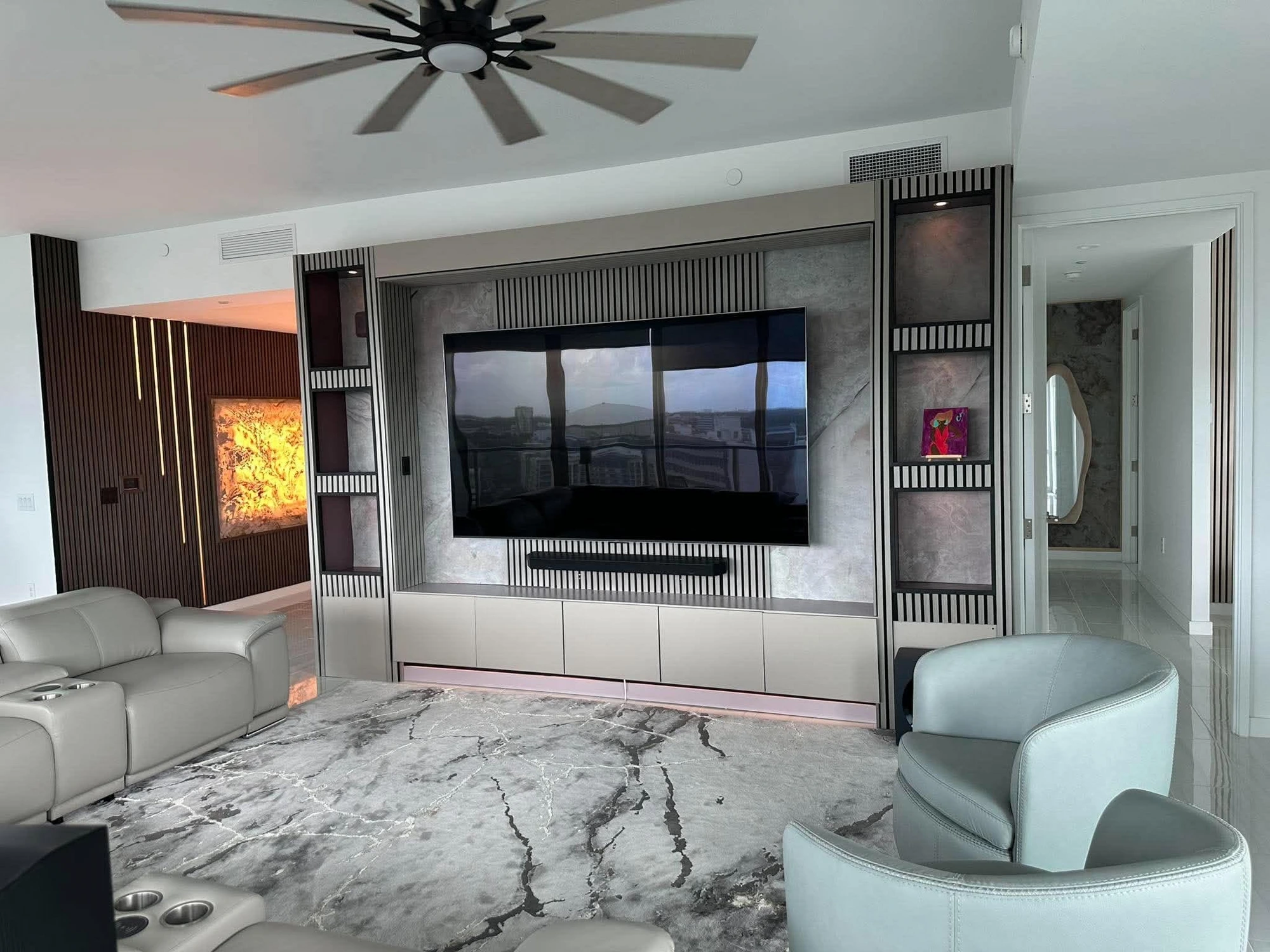 High-Rise Media Wall — installed by Swift Luxury Walls in Tampa condo