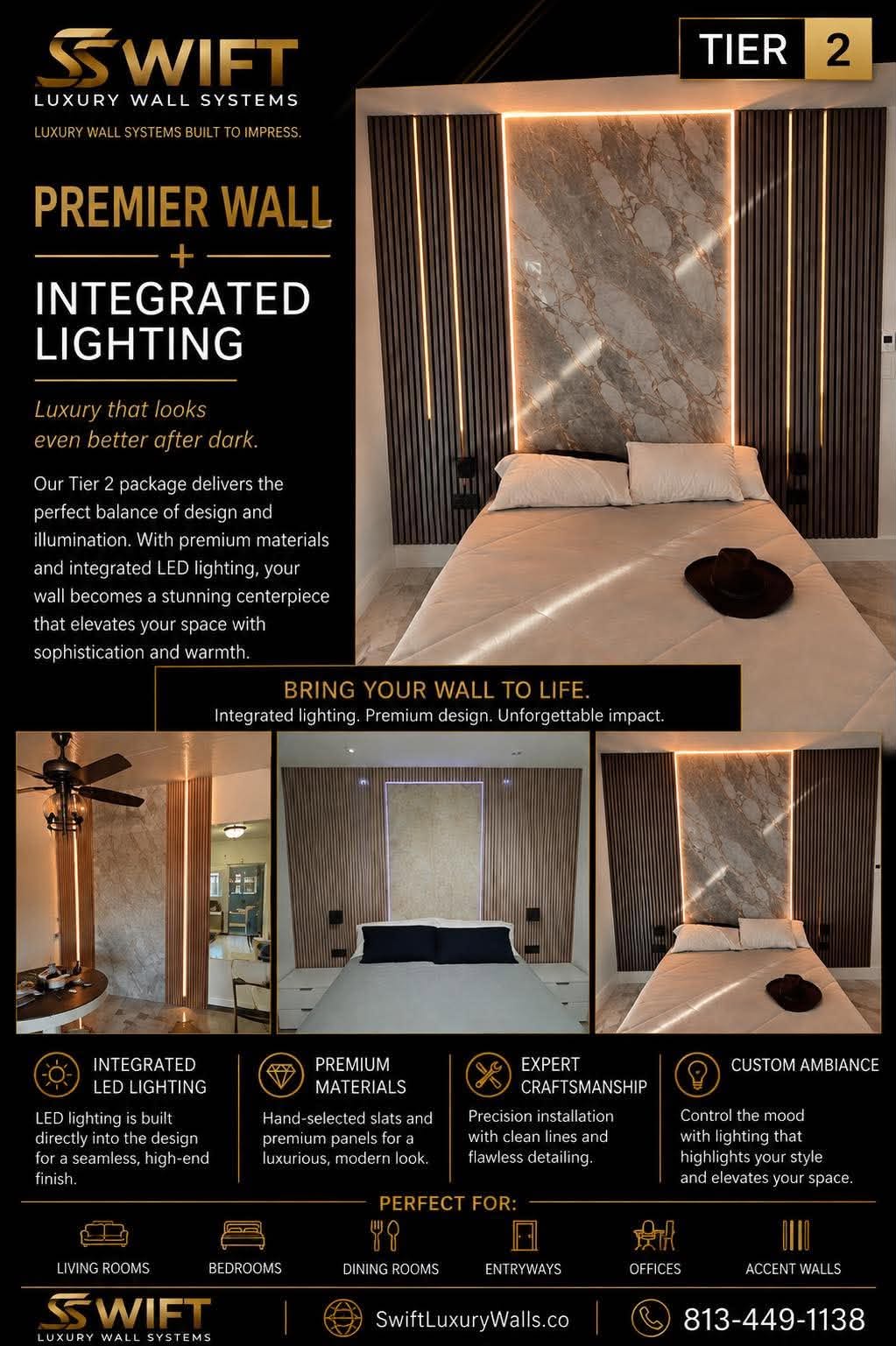 Tier 2 — Premier Wall + Integrated Lighting · four project photos and wall showcase