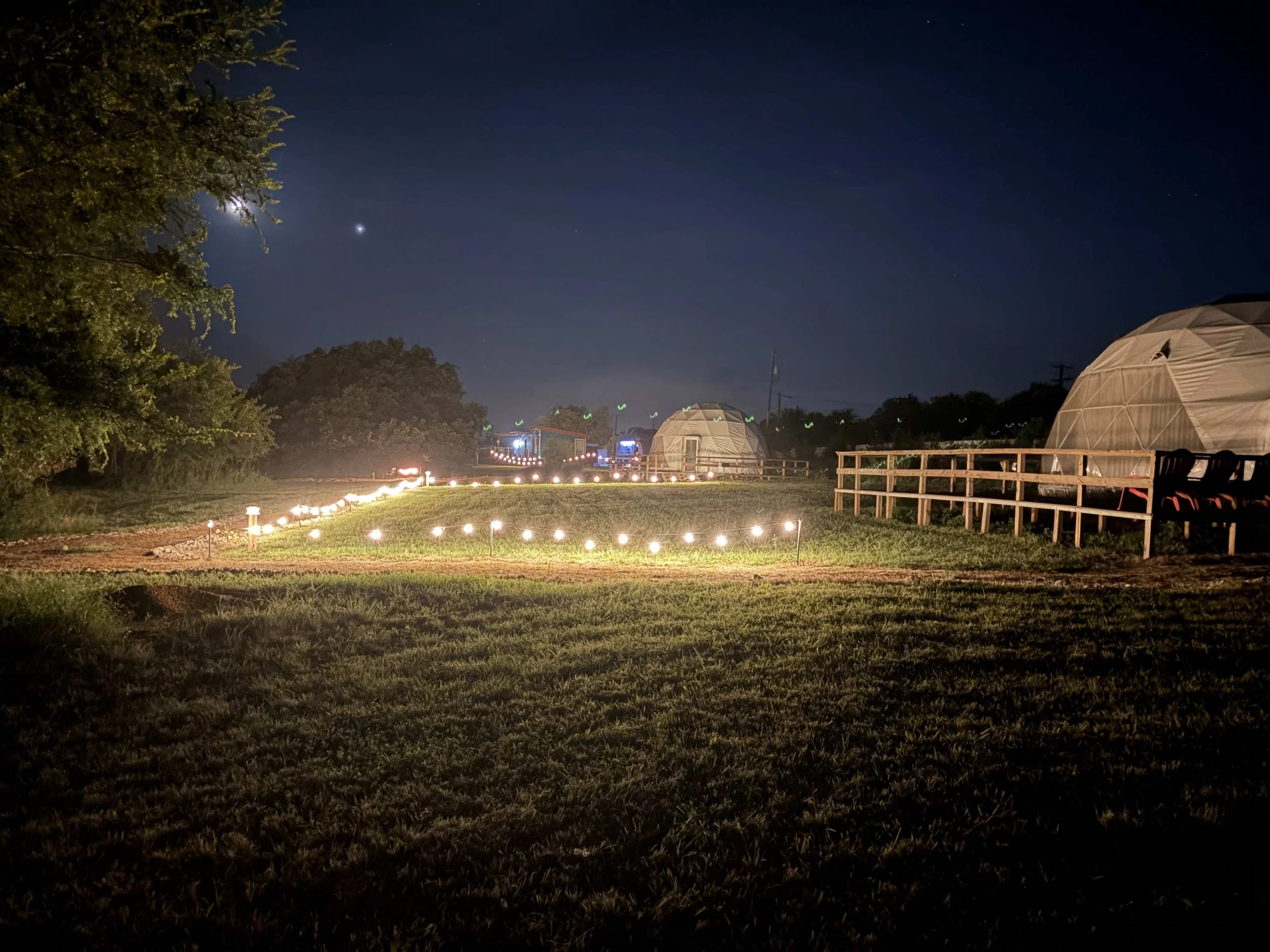Resort grounds under the night sky