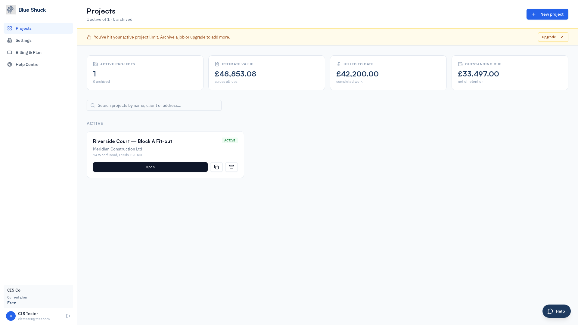 Projects dashboard