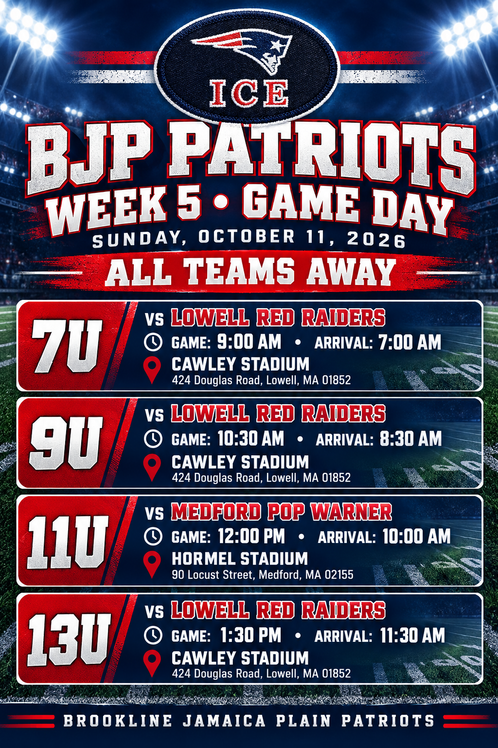Week 5 Game Day — Sunday, October 11 · All Teams Away graphic 1 of 1